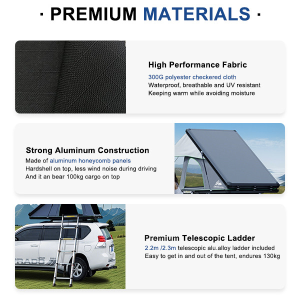 Weatherproof Triangle Roof Top Tent Hard Shell Camper With 300gsm Polyester Fabric 212x131x155cm Open Size