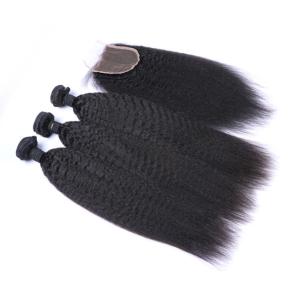 China 8a 10a Brazilian Yaki Kinky Straight Bundles 100% Virgin Human Hair With Closure factory