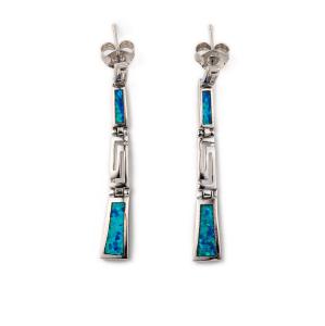 China With Sterling Blue Opal Dangle Earrings with Greek Key Unique vintage design Earrings For Women factory