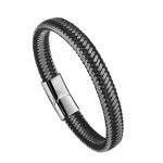 High Quality Leather and Stainless Steel Wire Braided wrap bangle Bracelet with