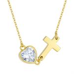 YASVITTI Bezel Heart Cubic Zirconia Necklace 925 Silver Classic Cross Plain