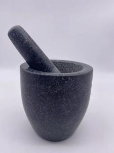 China Round Solid Granite Stone Mortar And Pestle Rough Smooth Inside factory