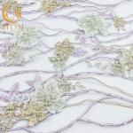 Multicolor Applique Lace Fabric French Beaded Embroidery 3D Lace Material