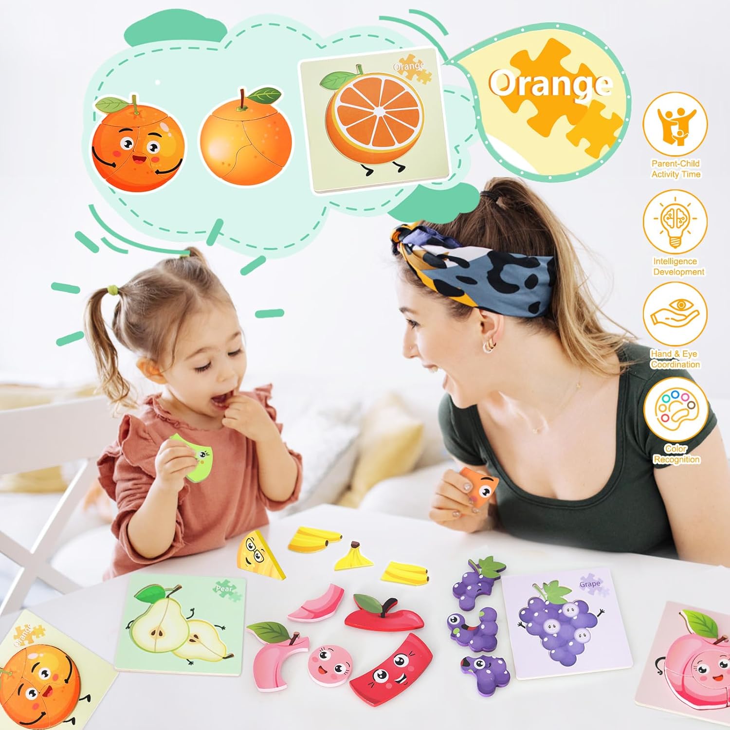 Unisex Wooden Toddler Fruit Jigsaw Puzzles Great for Sensory Development and Learning