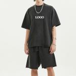 Men's Custom Logo Oversized 100% Cotton Sportswear Tracksuit T-shirt and Shorts