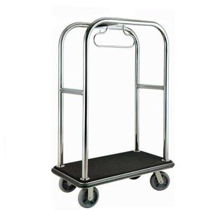 China Chrome Luggage Cart Hotel Display Stand With Poly Wood Deck Excellent Stability factory