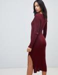 OEM new arrival tight woman midi dress with v-neck in rib knit