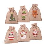 Personalised Christmas Small Gift Burlap Drawstring Pouch Jute Bags
