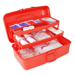 China Small Plastic First Aid Kit Container Red Vehicle Emergency Medical Responder Kit 3 Layer factory
