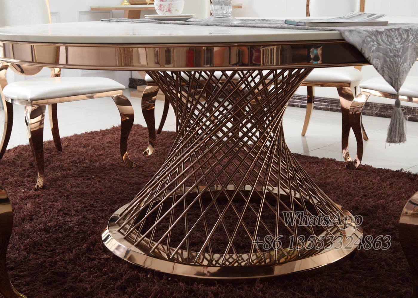 Luxury Gold Stainless Steel Dining Table with Chair For Sale (YS-4)