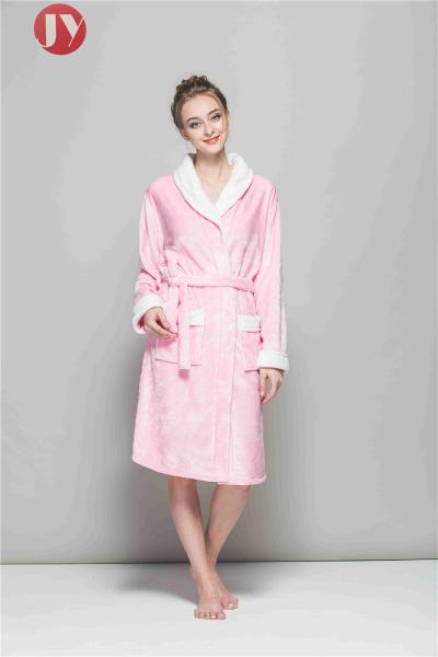 100% Polyester Fleece Soft Plush Bathrobes Women Fluffy Dressing Gown Kimono