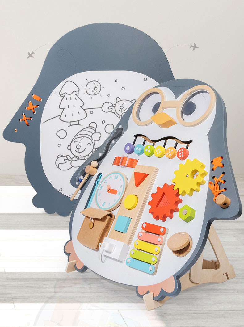 Penguin Busy Board Vertical Double-Sided Painting Puzzle Toy for Kids Learning Function