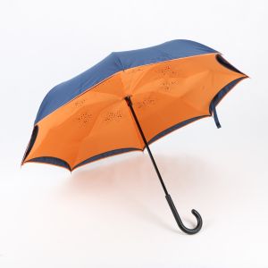 Double Layer Inverted Umbrella , Plastic C Handle Reverse Open And Close
