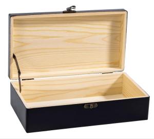 China Rectangle Black Wooden Storage Box With Hinged Lid 9.7x5.5x2.7Inch factory