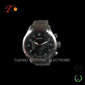 China Hot sell luxury men curren watches for men with leather band and three bars factory