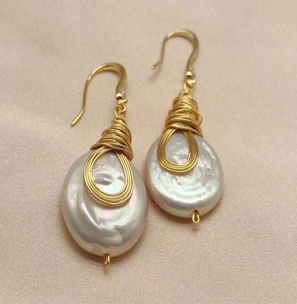 New Pearl Studs Hoop Earrings for Women Gold Color Crystal Beaded Drop Earring