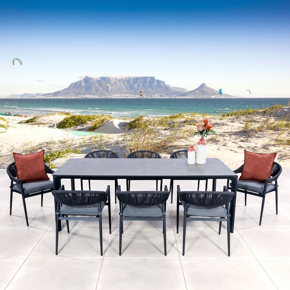 Rope Weave Armchair Dining Chairs for Garden Modern Large Size 8 Seater Outdoor Set