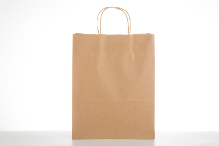 Rectangle Brown Bags With Handles , Kraft Paper Tote Bag For Food