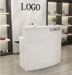 China Wooden Reception Desk Display Case With Acrylic Logo For Shopping Mail factory