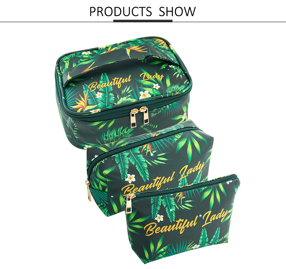 Girls Green Plant Polyester Makeup Bag Organizer