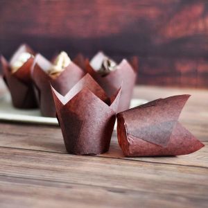 China Tulip Baking Cup Paper Muffin Liner Muffin Wrap Brown Parchment factory