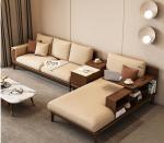 ISO9001 Villa Furniture Walnut Color With Fabric Upholstery L Shape Sofa