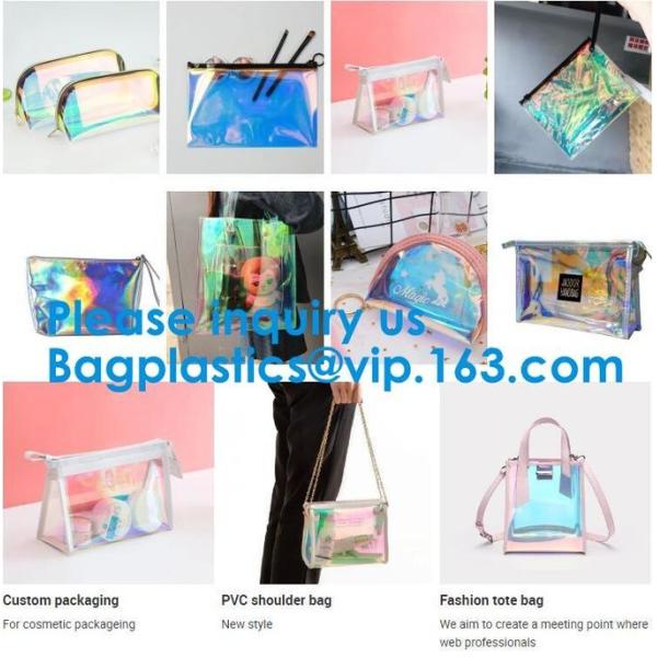 Glossy Rainbow Hologram Vinyl Cosmetic Pvc Bag With Zip Closure,Hologram zipper pvc cosmetic bag