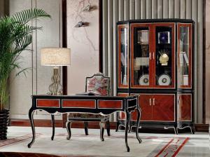 China Luxury Home office Furniture set Ebony wood Bookcase cabients and Reading desk in glossy painting with Writing chairs factory