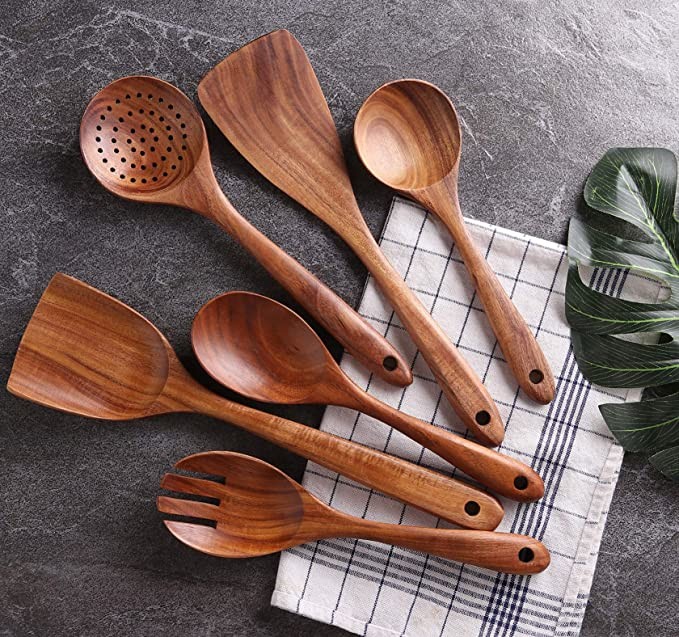 acacia Wooden Cooking Utensil Set Non Toxic Wooden Spatula For Nonstick