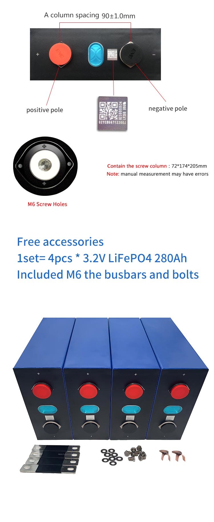 6000 Cycle 3.2V 280Ah Lifepo4 Battery Cells For High Power Application