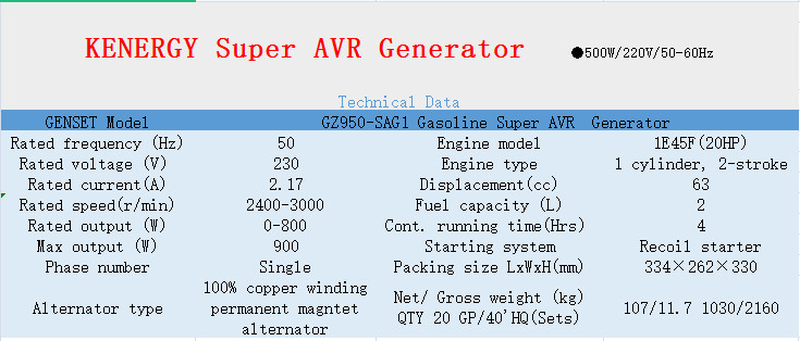 Portable gasoline generator AVR variable frequency generator 500 W