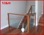 Double Steel Plate Staircase VK57S Tread beech ,Railing tempered glass, Handrail