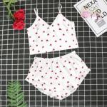 Sweet Cute Sleeveless Short Nighty Sets Sexy Soft Satin Heart Pajama For Women