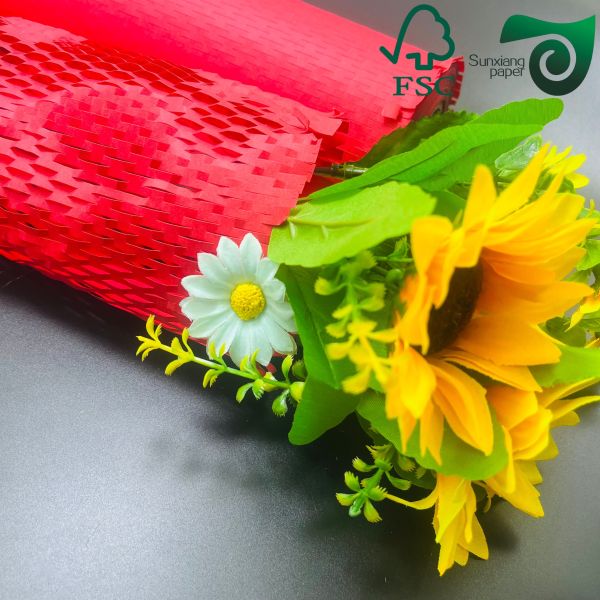 FSC 50gsm Red Honeycomb Paper Wrap Eco Friendly Cushioning For E Commerce Fragile Items