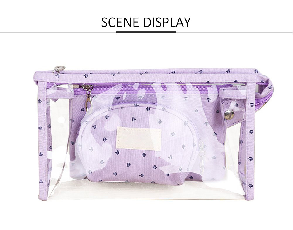 Women Portable Canvas Plastic Travel Toiletry Pouch Set