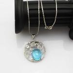 Fashion Silver Jewelry Oval Dome Blue Topaz CZ Fish Charm Jewelry (PSJ0354)