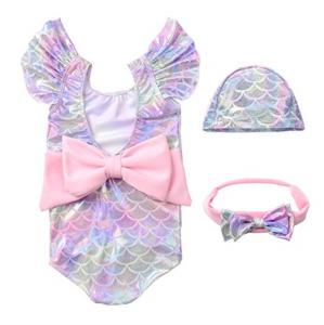 China Infant Toddler Baby Girls Colorful Fish Scale Mermaid Ruffles Sleeve One-Piece Swimwear Swimsuit Bathing Suit for 0-4T factory