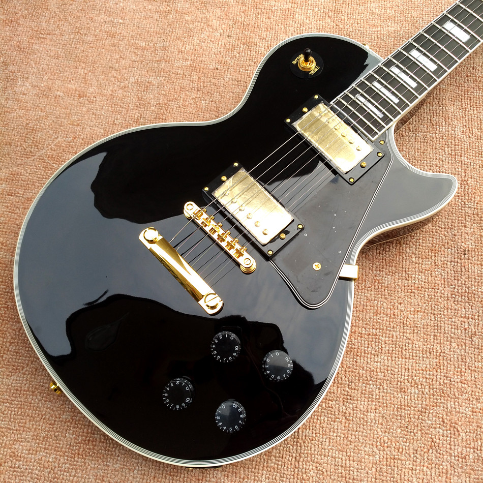 LP Custom Shop Black Color Electric Guitar EBONY Fretboard Binding frets Golden Hardware