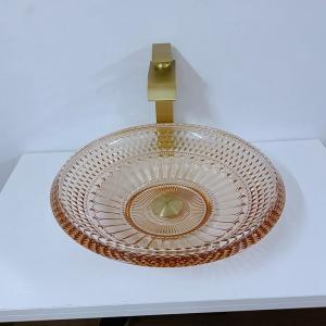 China Round Wash Basin Bowl Crystal Glass Amber Color Bathroom L450 * W450 * H120mm factory