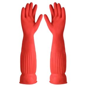 China Household Flock Lined Latex Gloves 450mm Extra Long Dishwashing Gloves factory