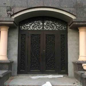 China Wrought Iron Door American Double Entry Metal Gate Modern Art Villa Decoration factory