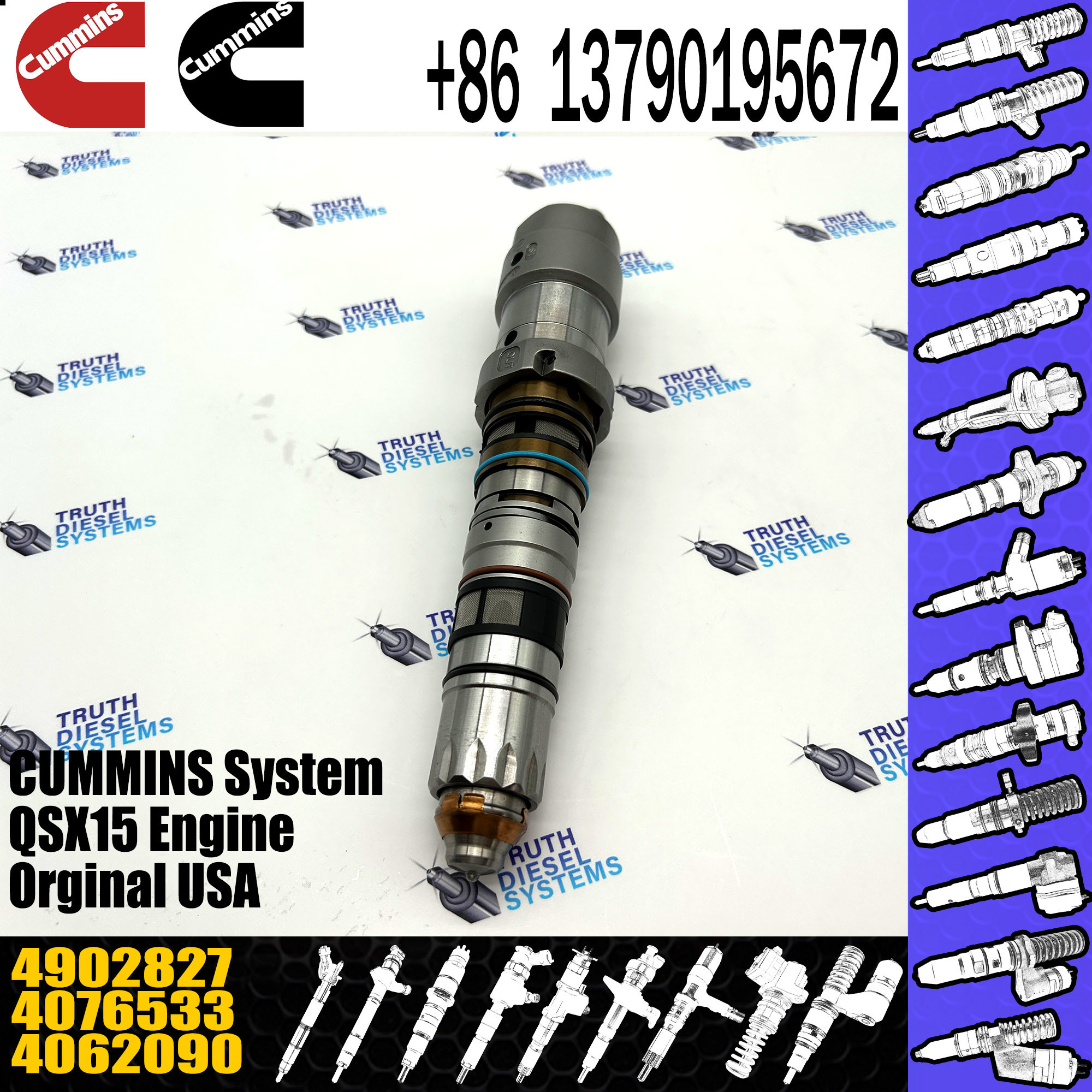 QSK23 Engine Spare Parts Common Rail Fuel Injector 4088431 4076533 4062090 4077076 4902827