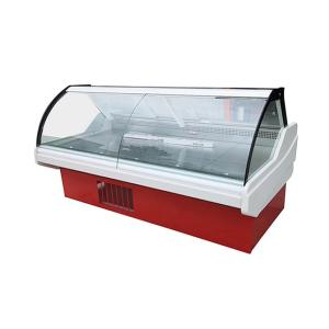 China Supermarket Deli Cooler Showcase Refrigerated Serve Over Counter With Curved Glass Panel factory