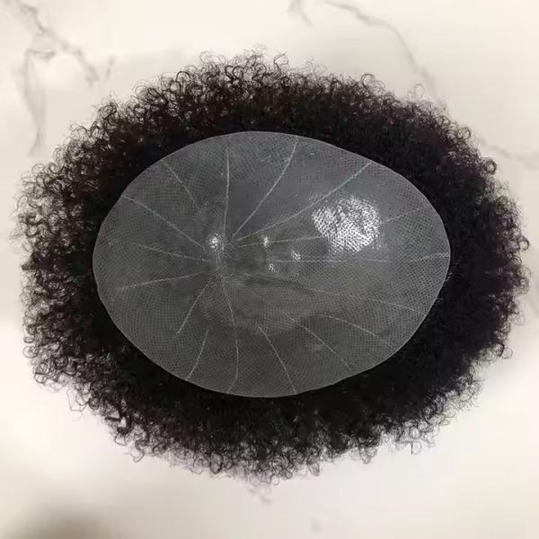4mm 8x10 Afro Kinky Toupee Indian Human Hair pieces Man Hair Wig Poly Skin