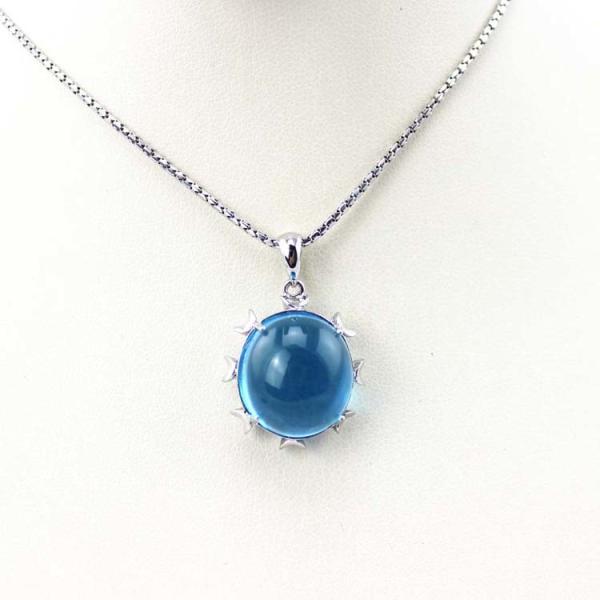 Women Jewelry 14mmx16mm Oval Dome Blue Topaz Cubic Zirconia Pendant Necklace