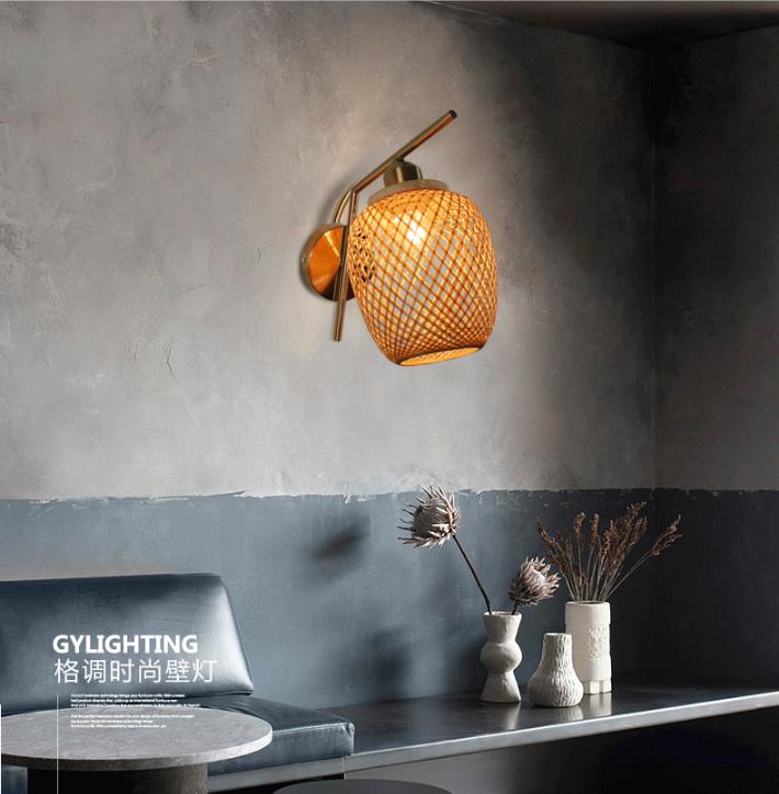 E27 LED Woven Bamboo Wall Lamp Sconce 3500K For Bedroom Bathroom