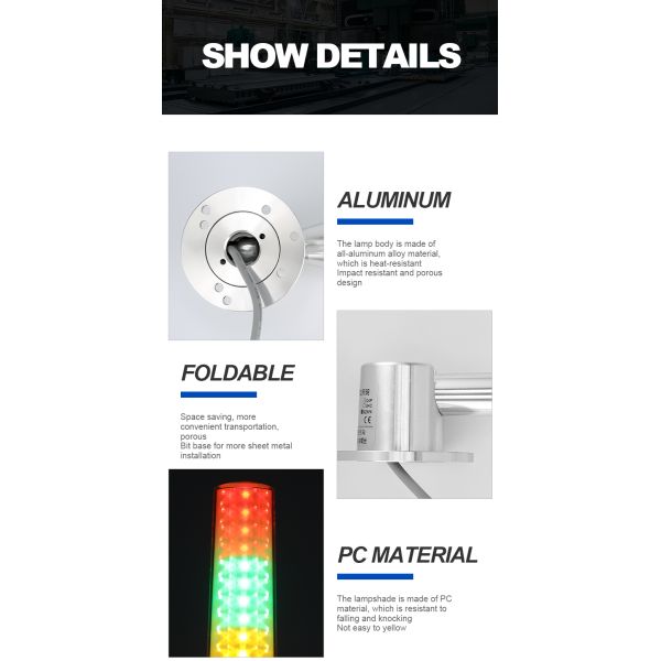 24V 3 Layers Tower Warning Light Multicolor Aluminium LED Flashing Equipment Indicator Lights