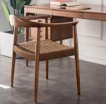 Living Room Chair Modern Woven Rope Solid Wood Dining Chair With Armrest