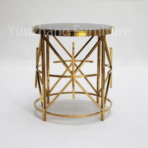 China Luxury Round Side Table SS201 tempered glass Sofa Table For Living Room factory