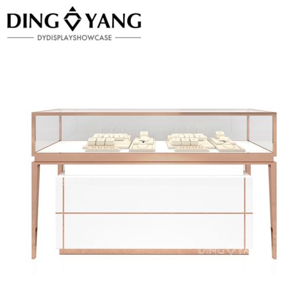 Rose Golden Custom Glass Jewellery Display Cabinet With Good Quality And Good